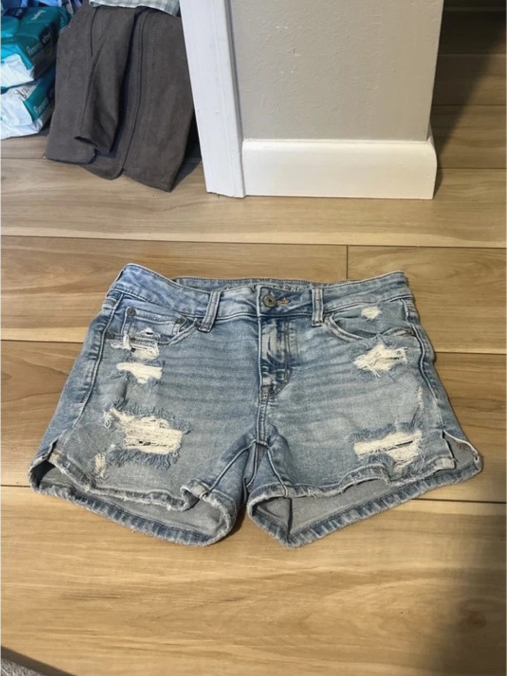 American Eagle Outfitters Light Blue Distressed Denim Shorts